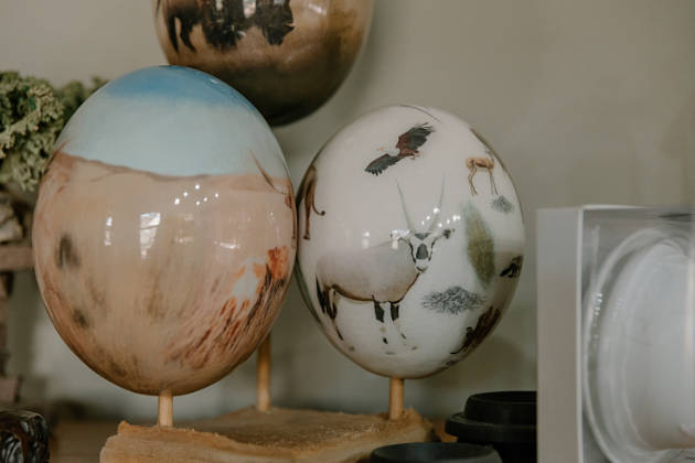 Decoupage ostrich eggs