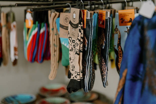 Socks hanging on display