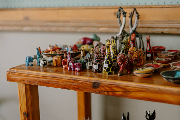 Wooden african animals on table display